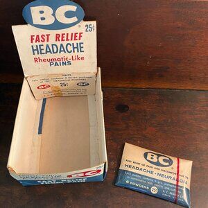 BC Headache Powders vintage store advertising display and one unopened package
